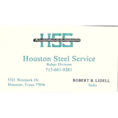 Robert B Lidell Houston Steel Service Houston Vintage Business Card SE5-B2
