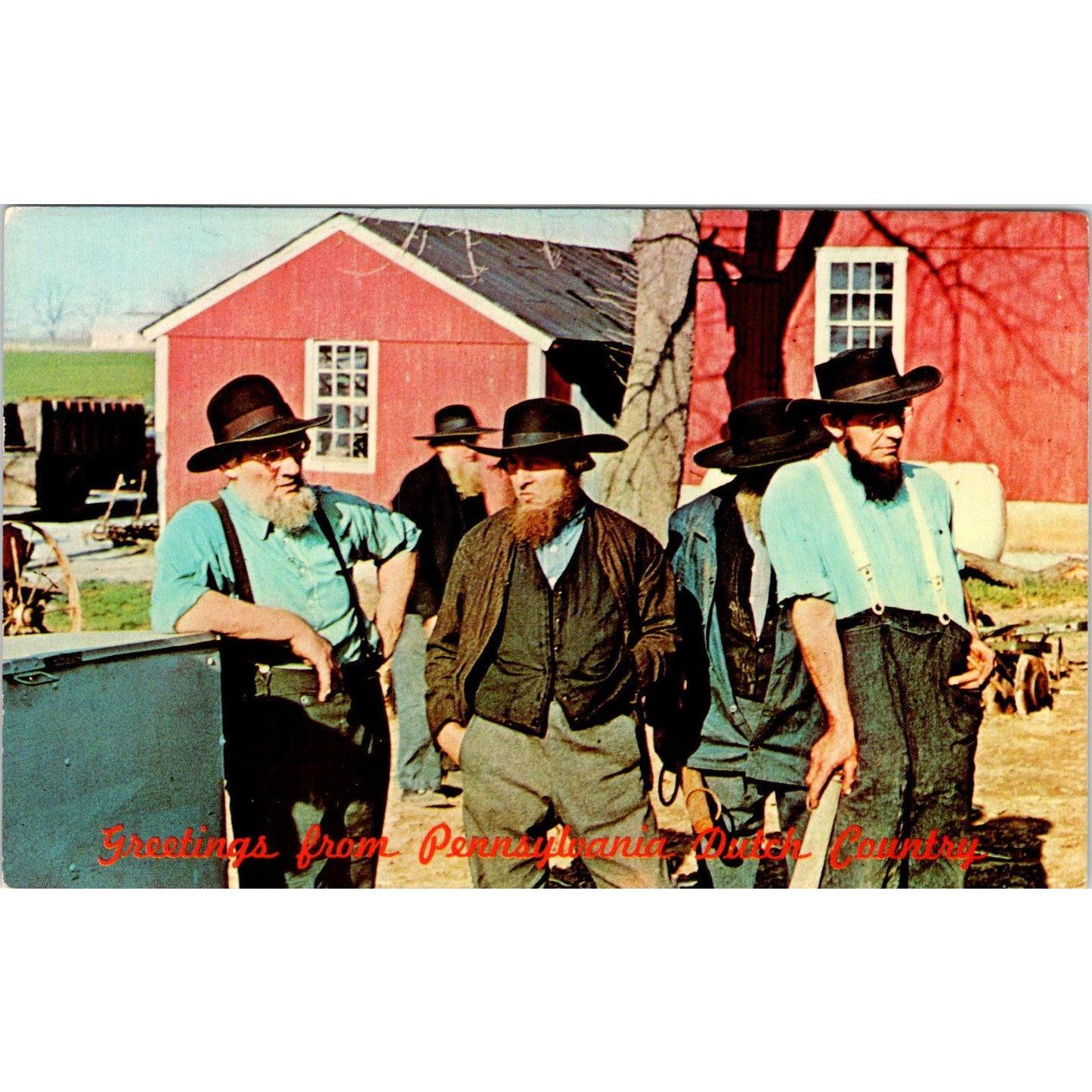 Amish Men at Farm Sale Old Village Store Bird-in-Hand PA Vintage Postcard PD1