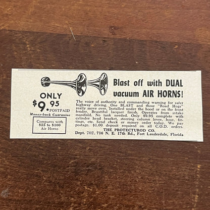Dual Vacuum Air Horns - The Protecturod Co Fort Lauderdale FL 1955 Ad AF9-S1