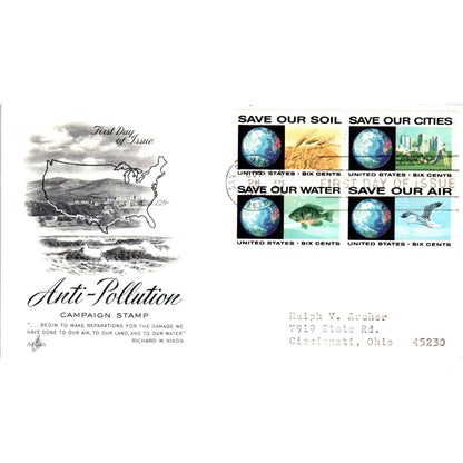 1970 Anti-Pollution Campaign Stamp Save Our Soil First Day Postal Cover TI5-PC1