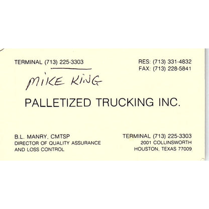 Mike King Palletized Trucking Inc Houston Vintage Business Card SC9-B2