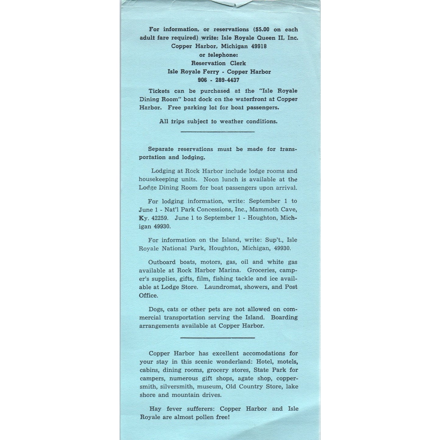 Vintage Isle Royale National Park Copper Harbor MI Leaflet TF4-B3