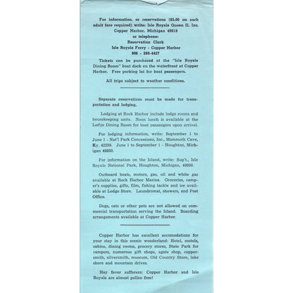 Vintage Isle Royale National Park Copper Harbor MI Leaflet TF4-B3