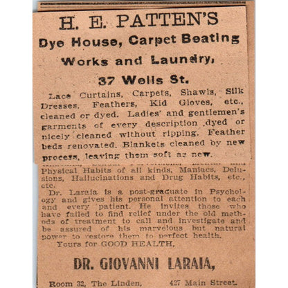 H.E. Patten's Dye House Hartford 1901 Newspaper Ad AD8-HS5
