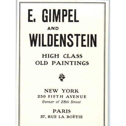 E. Gimpel and Wildenstein Old Paintings NY c1905 Victorian Ad AE9-MA5
