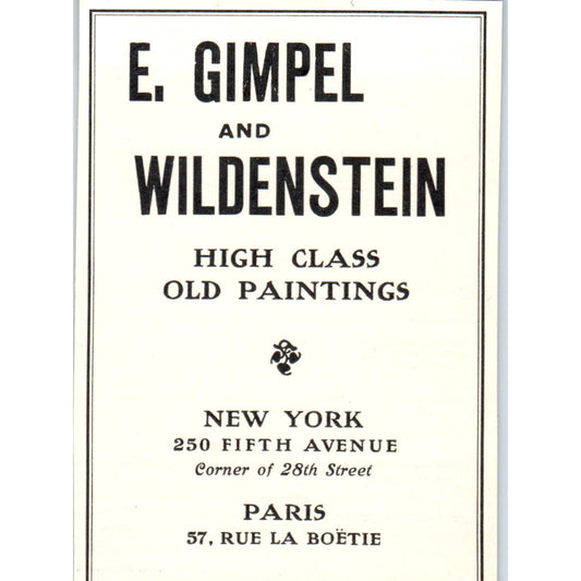 E. Gimpel and Wildenstein Old Paintings NY c1905 Victorian Ad AE9-MA5