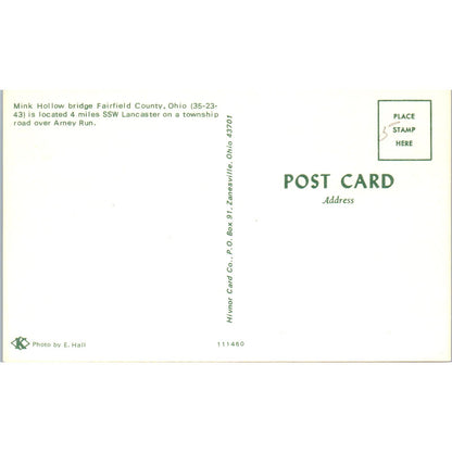 Mink Hollow Bridge Fairfield County OH Covered Bridge Postcard PC2