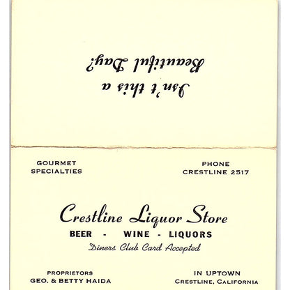 Crestline Liquor Store Geo. & Betty Haida Crestline CA Vtg Business Card SD9-B5