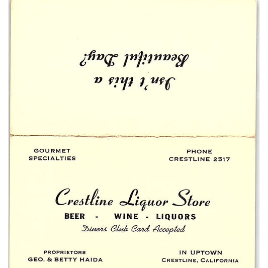 Crestline Liquor Store Geo. & Betty Haida Crestline CA Vtg Business Card SD9-B5