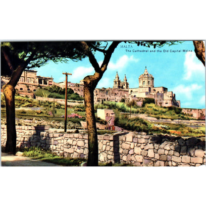 1975 Malta Cathedral and the Old Capital Mdina Vintage Postcard PE3