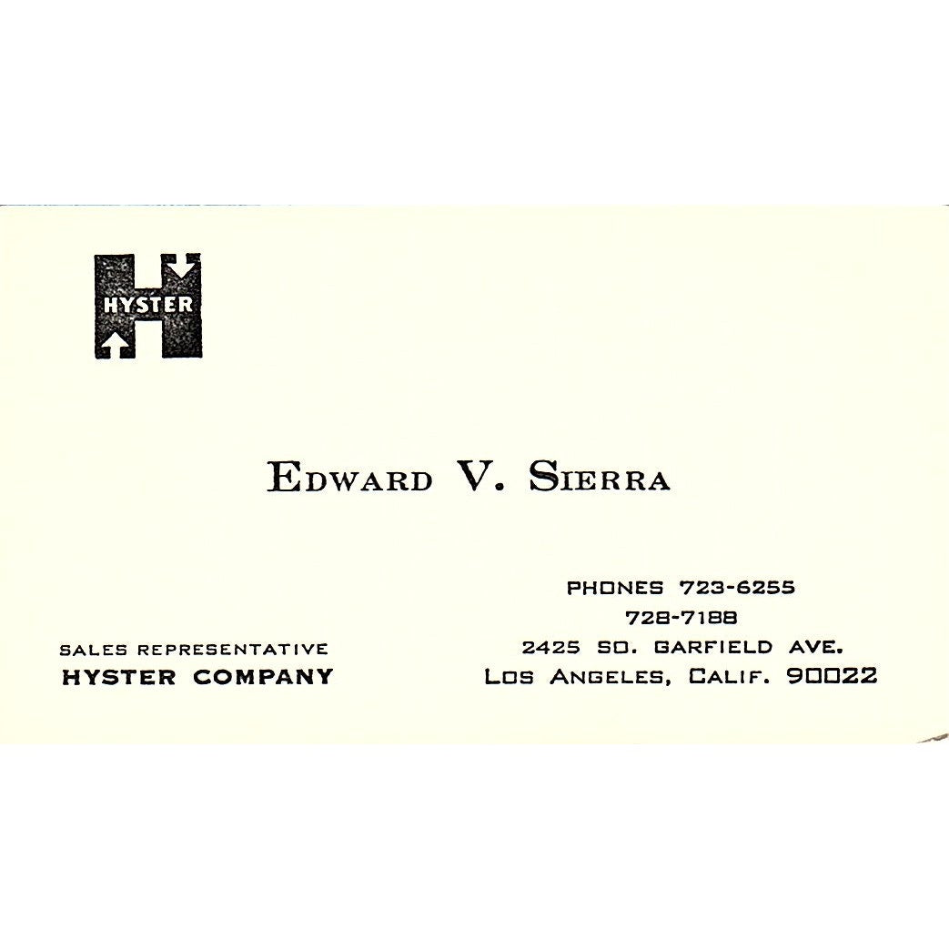 Hyster Company Edward V. Sierra Los Angeles CA Vintage Business Card SB4-B5