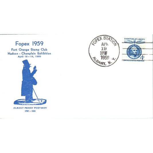 1959 Fopex Fort Orange Exhibition Albany Penny Postman Postal Cover TI5-PC1