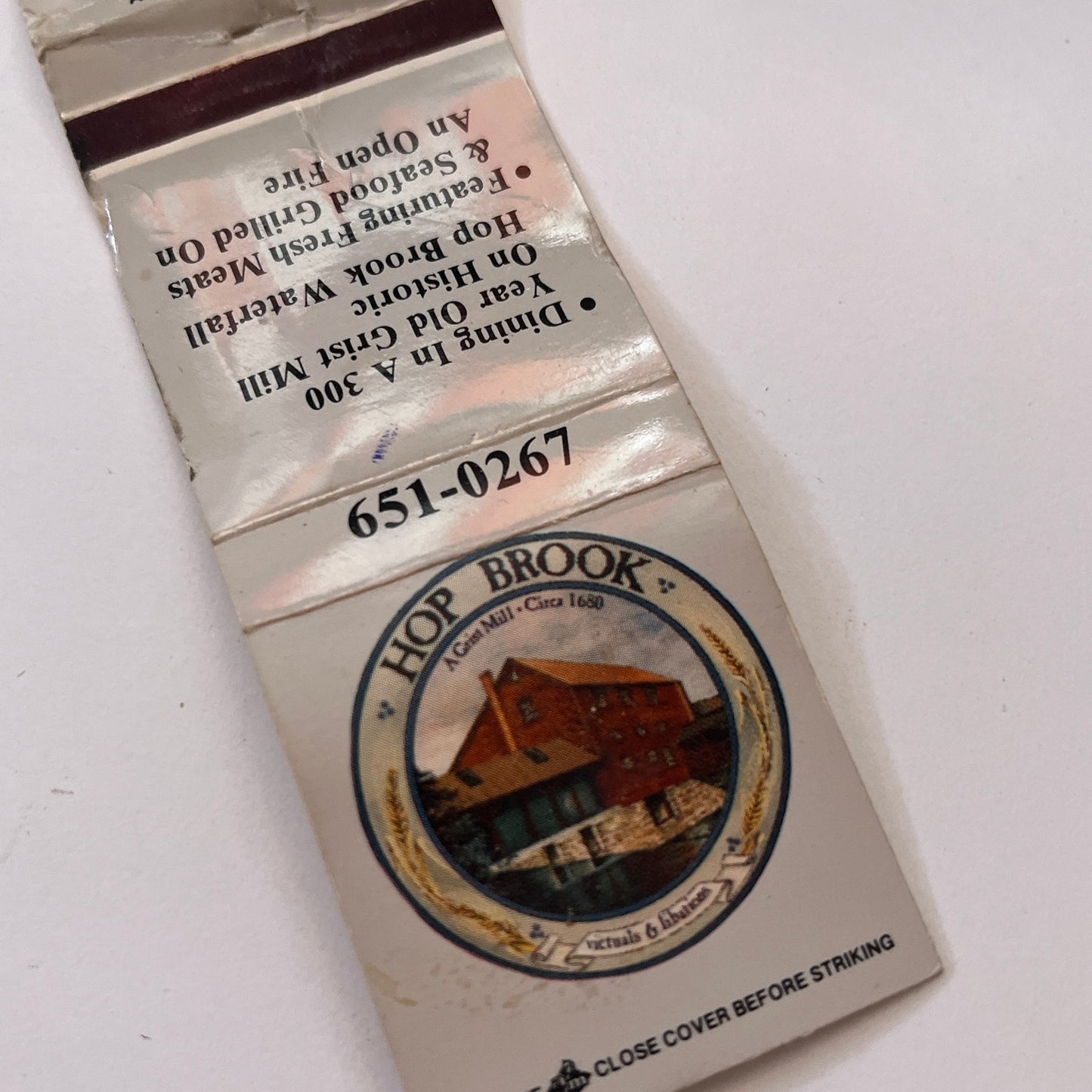 Hop Brook Restaurant Simsbury CT Vintage Matchbook Cover TB6-MB1-10