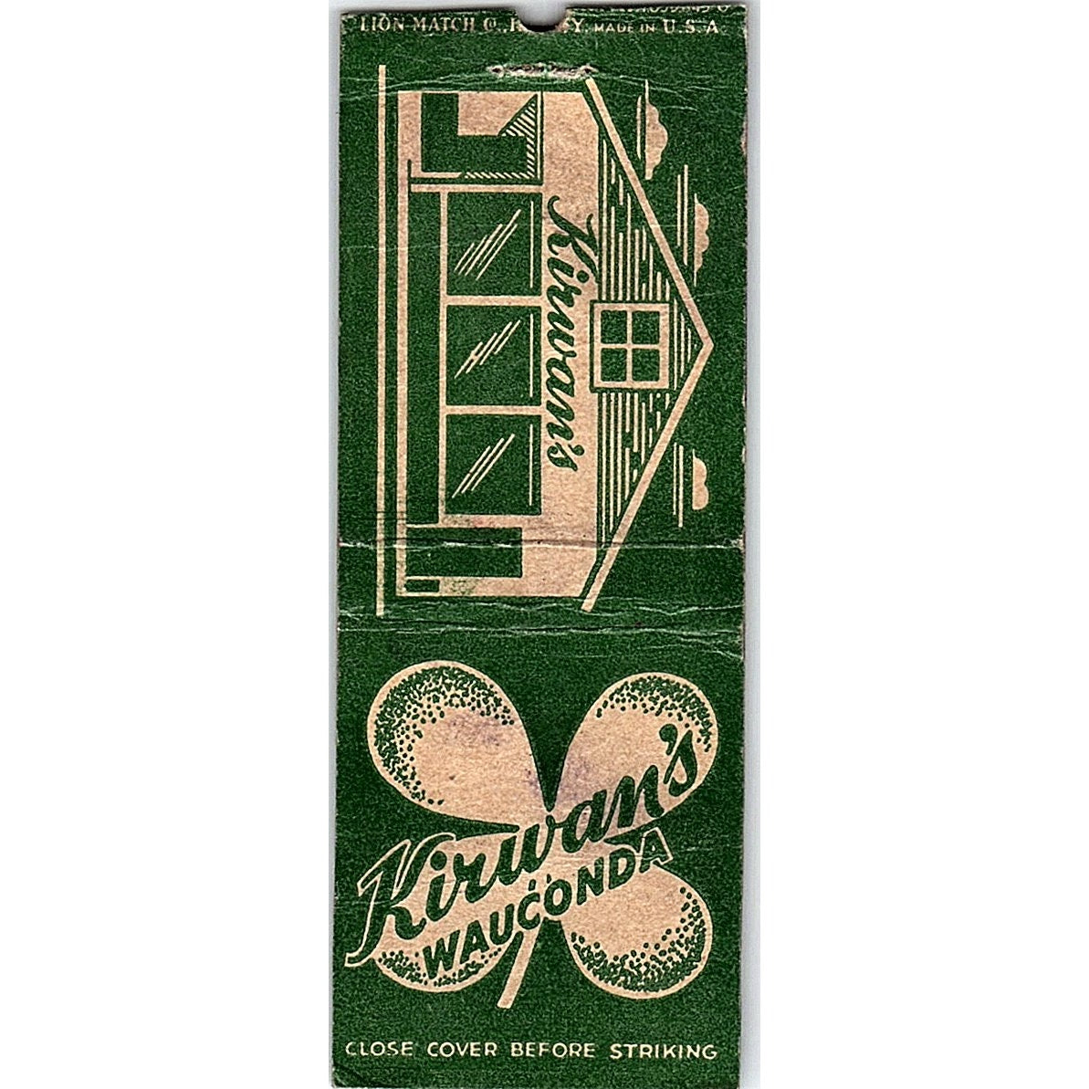 Kirwan's Tavern Wauconda IL Vintage Matchbook Cover SC7-Y4