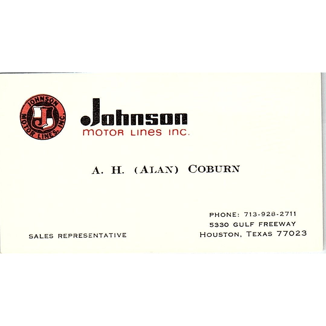 Johnson Motor A.H. Alan Coburn Houston TX Vintage Business Card SB4-B5