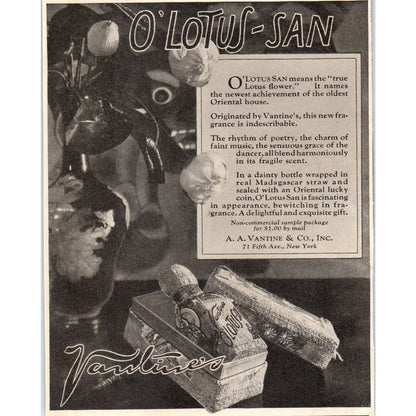 A.A. Valentine's O'Lotus-San Perfume NY 1924 Magazine Ad AF7-LJ1
