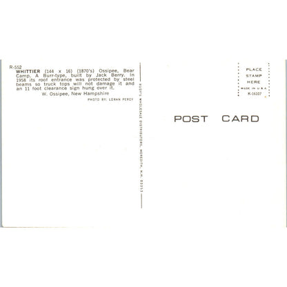 Whittier Ossipee Bear Camp New Hampshire Covered Bridge Postcard PC5