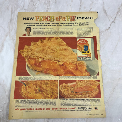 1959 Betty Crocker Peach Pie Recipe 10x13 Magazine Advertisement FL6-7