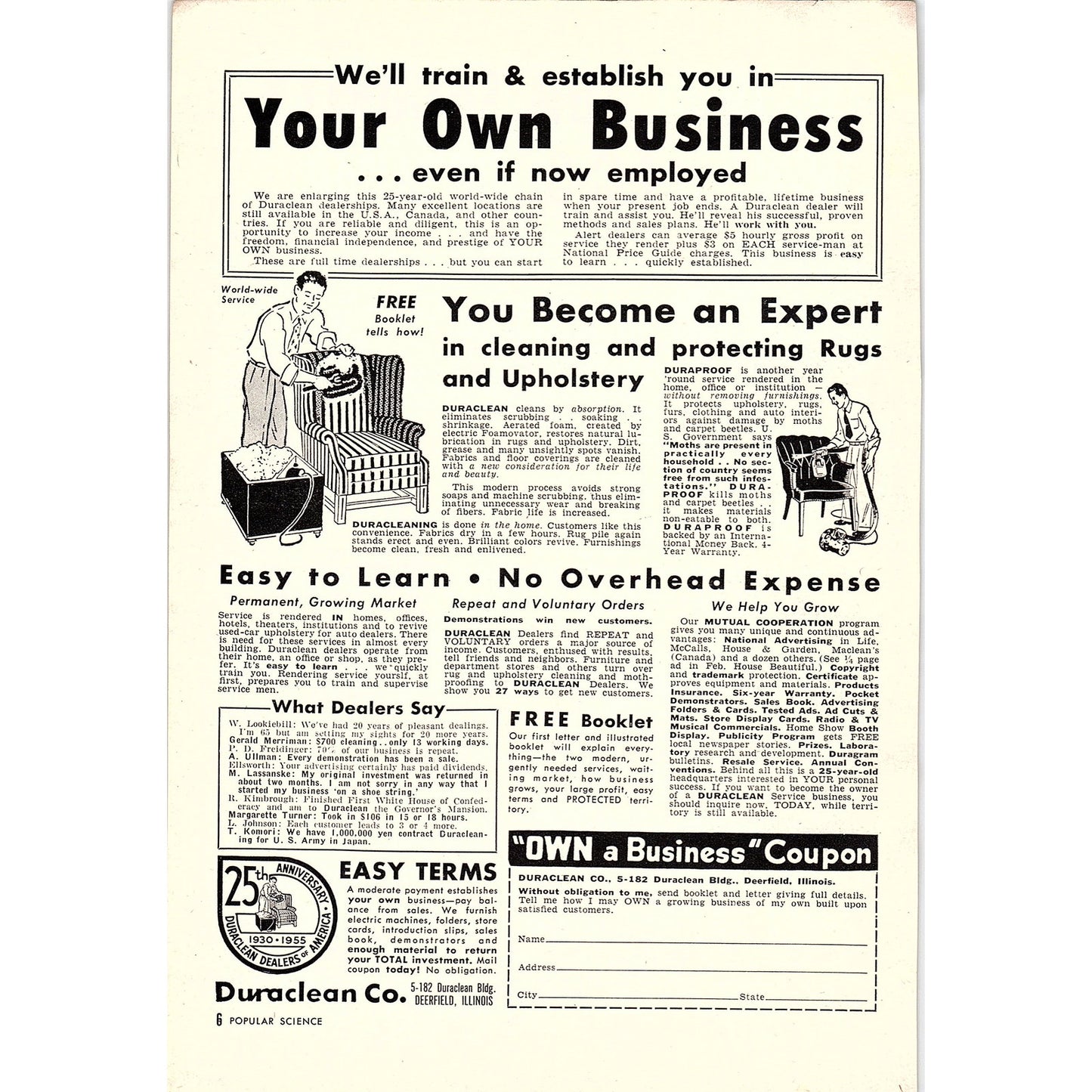 Duraclean Co - Your Own Cleaning Business - Deerfield IL 1955 Ad AG1-6