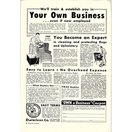 Duraclean Co - Your Own Cleaning Business - Deerfield IL 1955 Ad AG1-6
