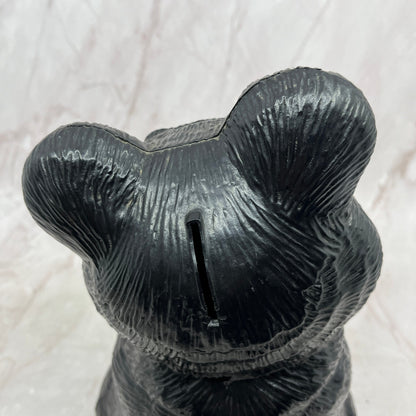 Vintage Reliable Black Bear Cub Blow Mold Plastic Coin Bank MCM 10x6"