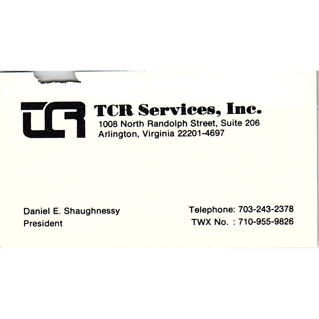 Daniel E Shaughnessy TCR Services Inc Arlington VA Vintage Business Card SC9-B2