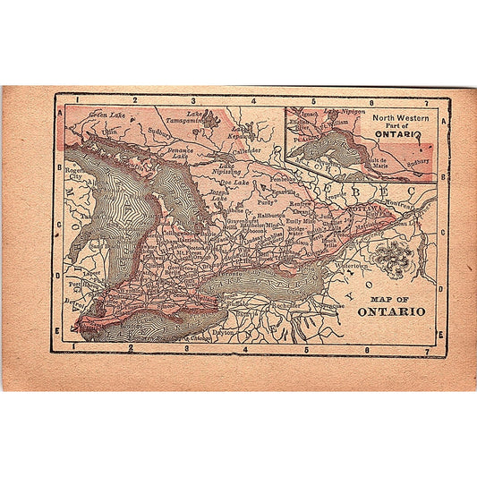 Antique 1889 Map of Ontario 1889 Pocket Map Engraving SAG4-H3