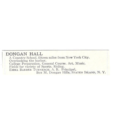 Dongan Hall Emma Barber Turnbach Staten Island NY 1924 Magazine Ad AD8-O8