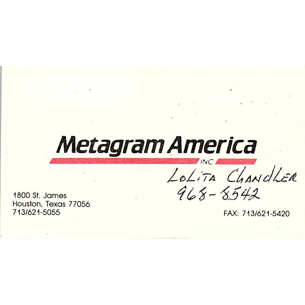 Lolita Chandler Metagram America Houston Vintage Business Card SD9-B7