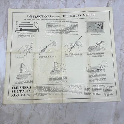 Vtg Instructions for Using the Simplex Needle Fleischer's Sultana Rug Yarn AE3