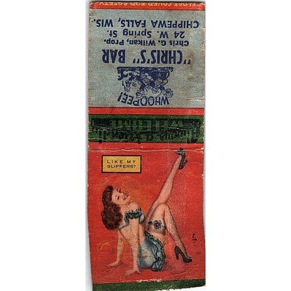 Chris's Bar Chris G Wilkan Chippewa Falls WI Pinup Vtg Matchbook Cover SC7-Y7
