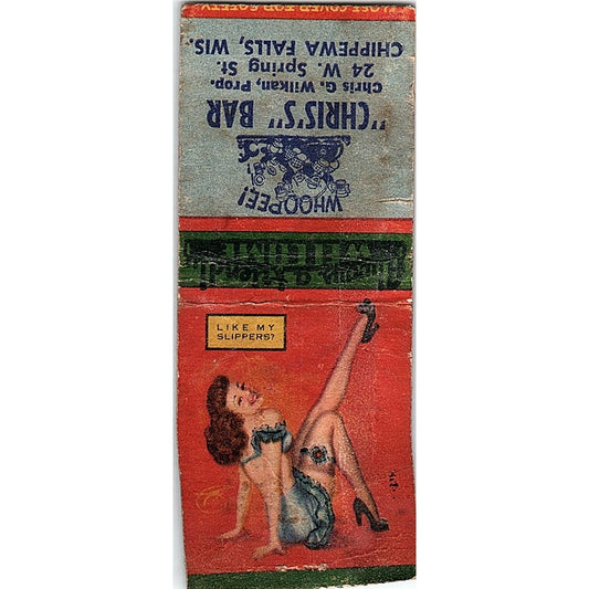 Chris's Bar Chris G Wilkan Chippewa Falls WI Pinup Vtg Matchbook Cover SC7-Y7