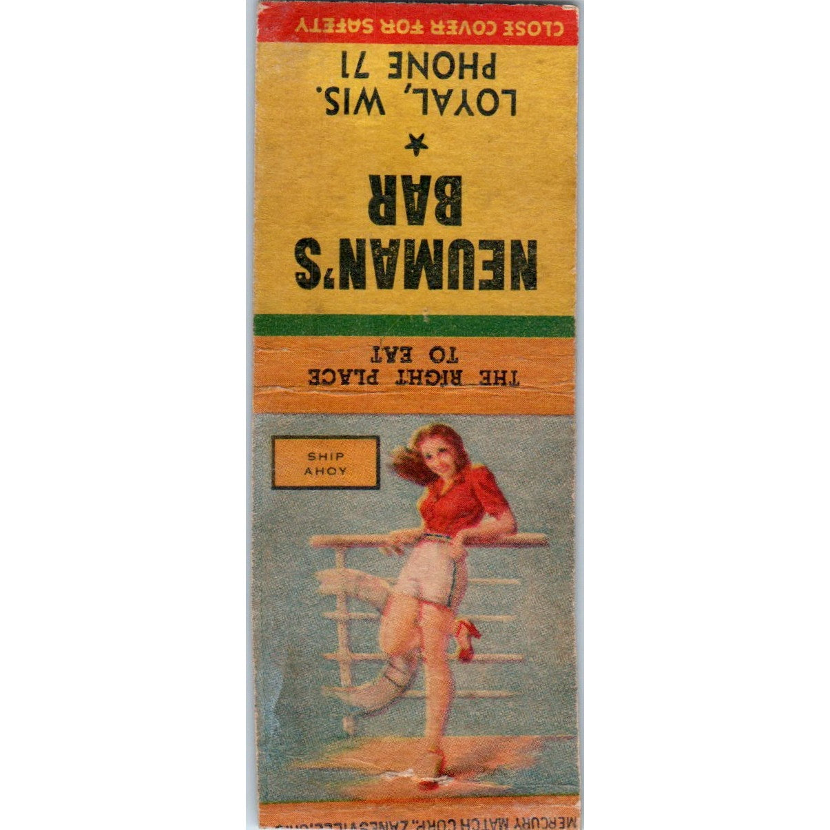 Neuman's Bar Loyal WI Pinup Vintage Matchbook Cover SD2-Y5