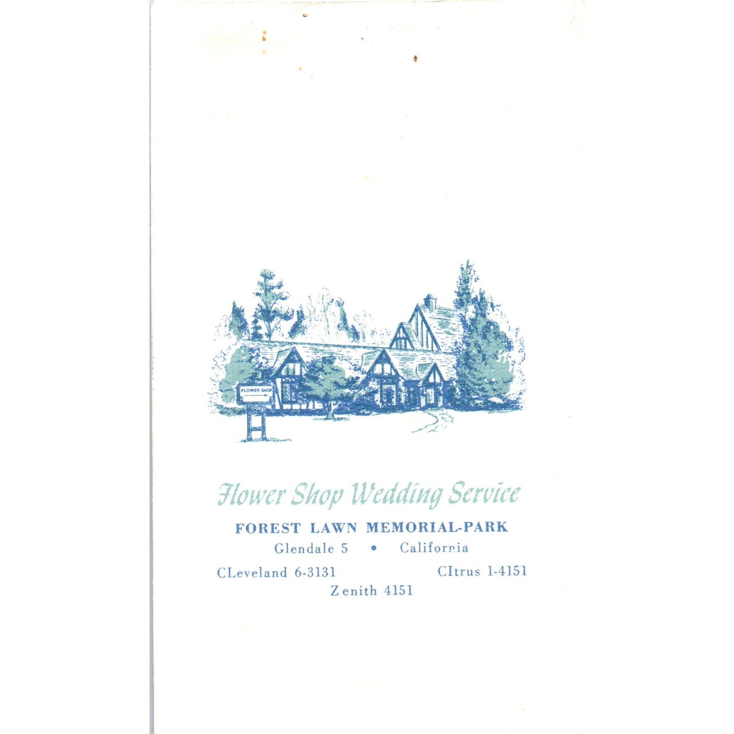1953 Forest Lawn Memorial Park Flower Shop Wedding Service Glendale CA AE8