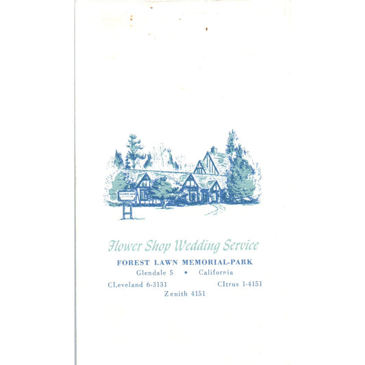 1953 Forest Lawn Memorial Park Flower Shop Wedding Service Glendale CA AE8