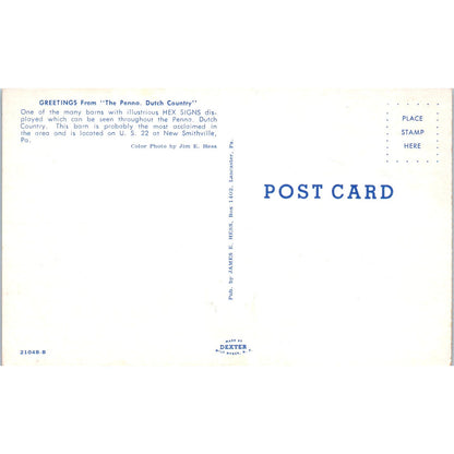 Amish Red Barn With Hex Signs Pennsylvania Dutch Country Postcard PD7