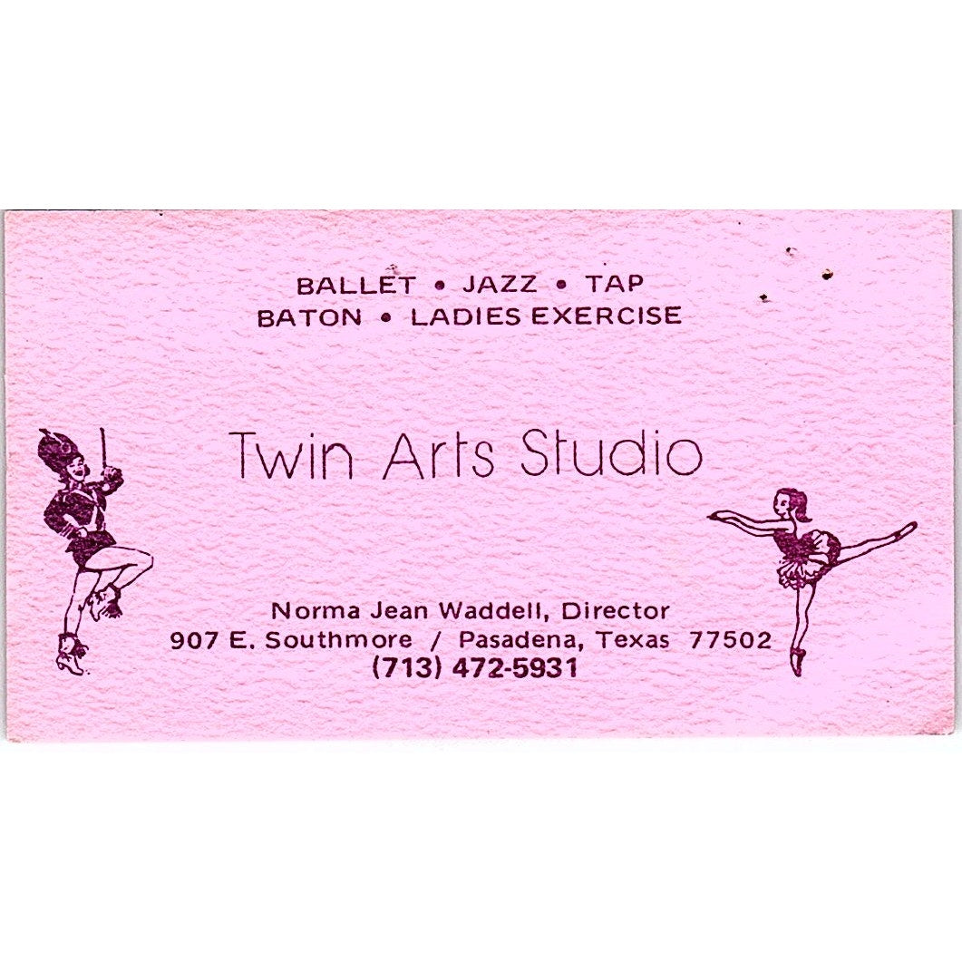 Norma Jean Waddell Twin Arts Studio Dance Pasadena TX Vtg Business Card SE3-B15