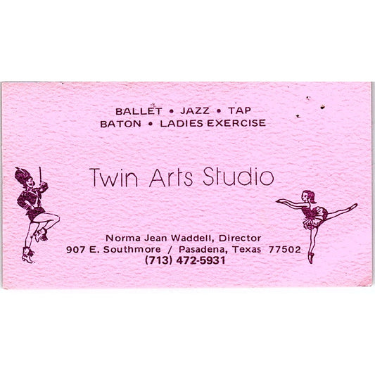 Norma Jean Waddell Twin Arts Studio Dance Pasadena TX Vtg Business Card SE3-B15