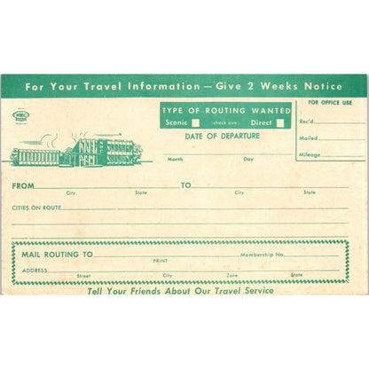 National Touring Club Dallas TX Vintage Travel Information Postal Reply Card AE8
