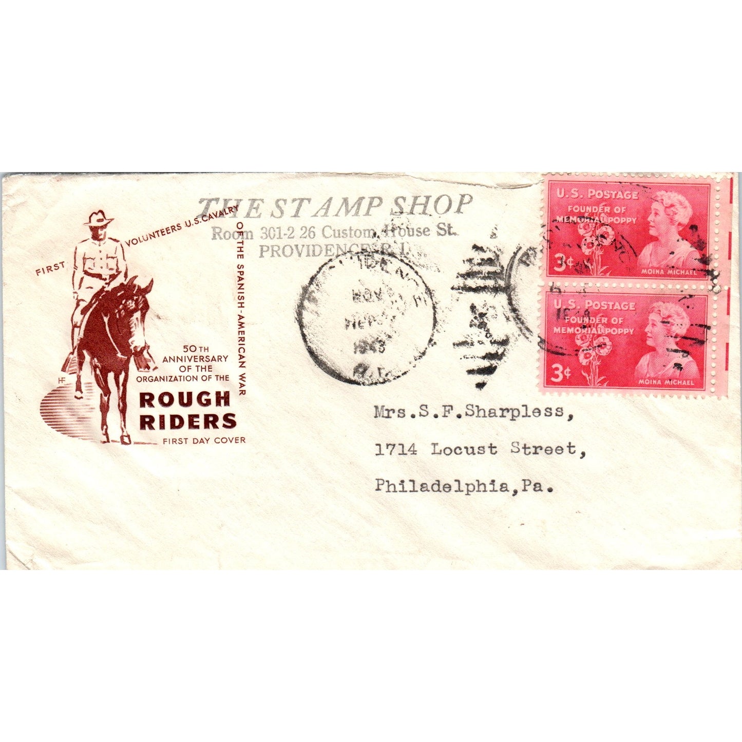 1948 Rough Riders 50th Anniversary Postal Cover Envelope TG7-PC3