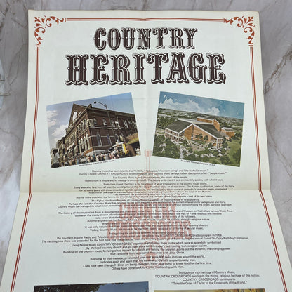 Vintage Country Crossroads Country Heritage Fold Out Poster Nashville TN FL6-7