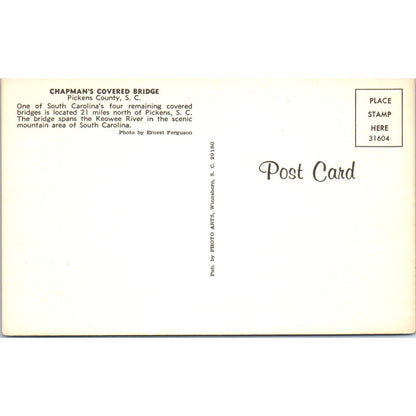 Chapman's Covered Bridge Pickens County SC Covered Bridge Postcard PB13