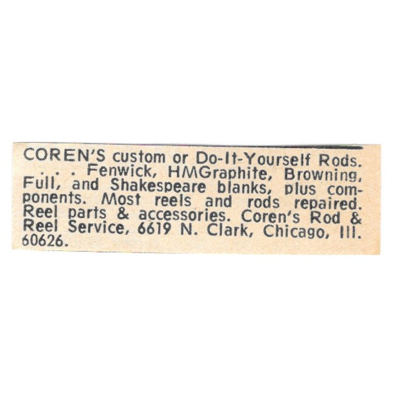 Coren's Rod & Reel Service Chicago IL 1977 Ad AF6-S5