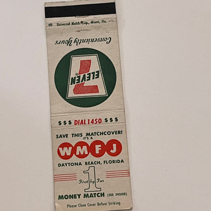 7 Eleven WMFJ Daytona Beach FL Vintage Matchbook Cover TB6-MB2-2