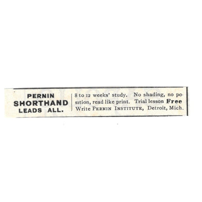 Perrin Institute Shorthand Detroit MI c1890 Victorian Ad AE8-CH12