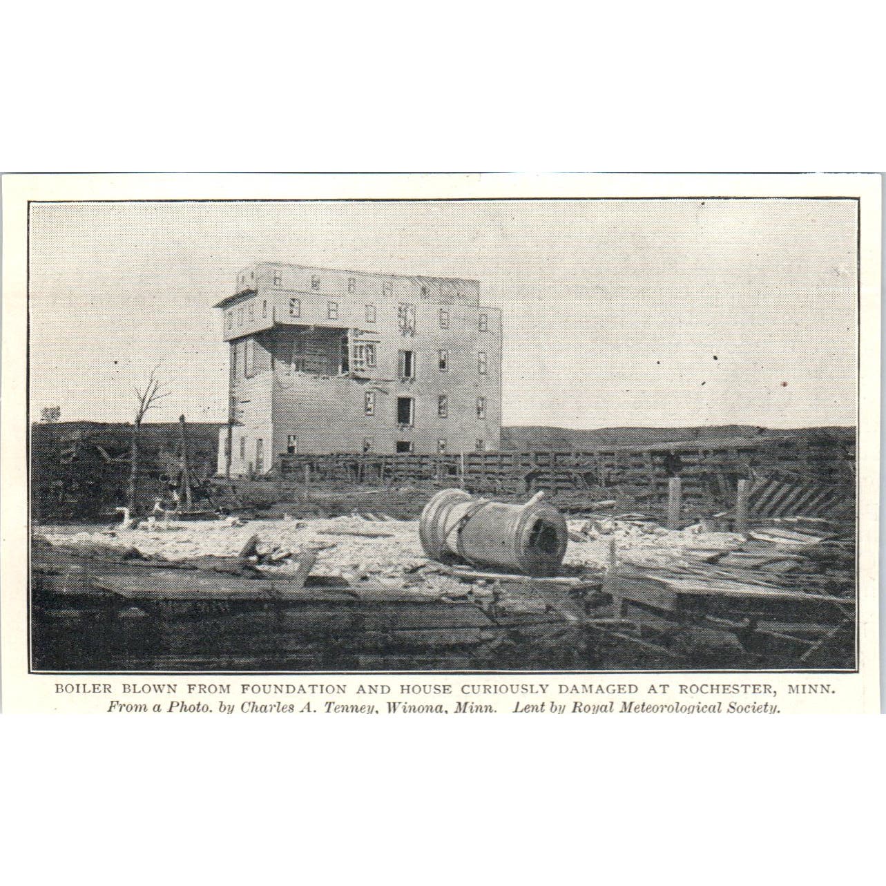 Boiler Blown From Foundation Tornado Rochester MN 1897 Victorian Photo AE9-TS8