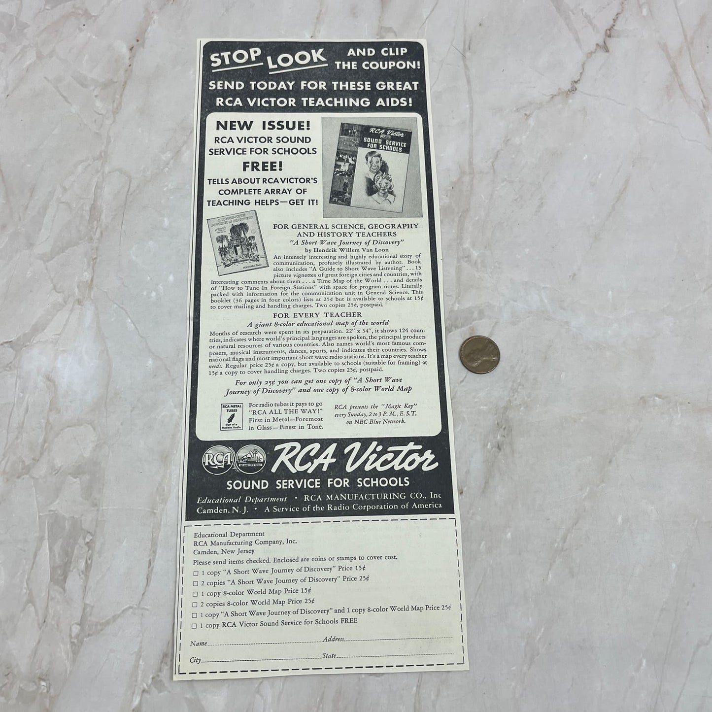 1937 RCA Victor Sound Service For Schools 4.5x12 Magazine Advertisement FL6-6