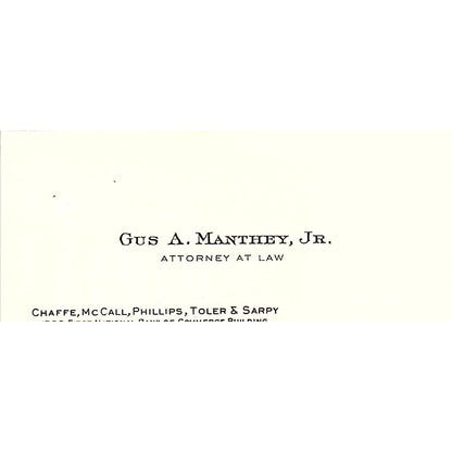 Gus A Manthey Jr Attorney New Orleans LA Vintage Business Card SE3-B12