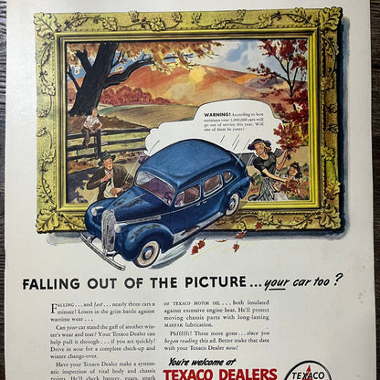 Texaco Dealers Car Falling Out of the Picture Vintage Magazine Ad 11x14 V9