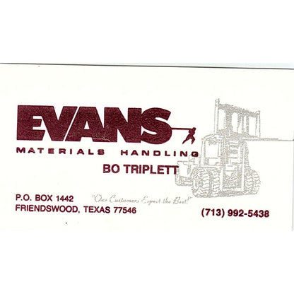 Bo Triplett Evans Materials Handling Friendswood Vintage Business Card SD9-B13